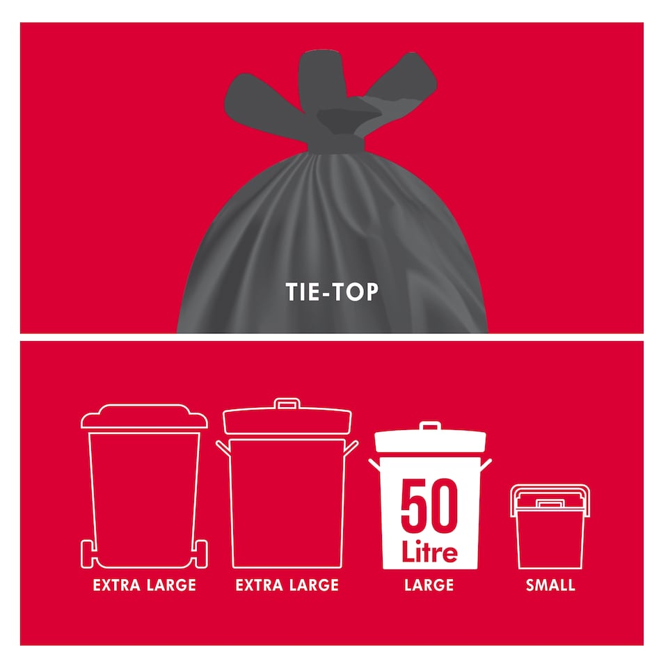 image 1 of Tesco Tie Top Bin Bags 50L X 20 Pack