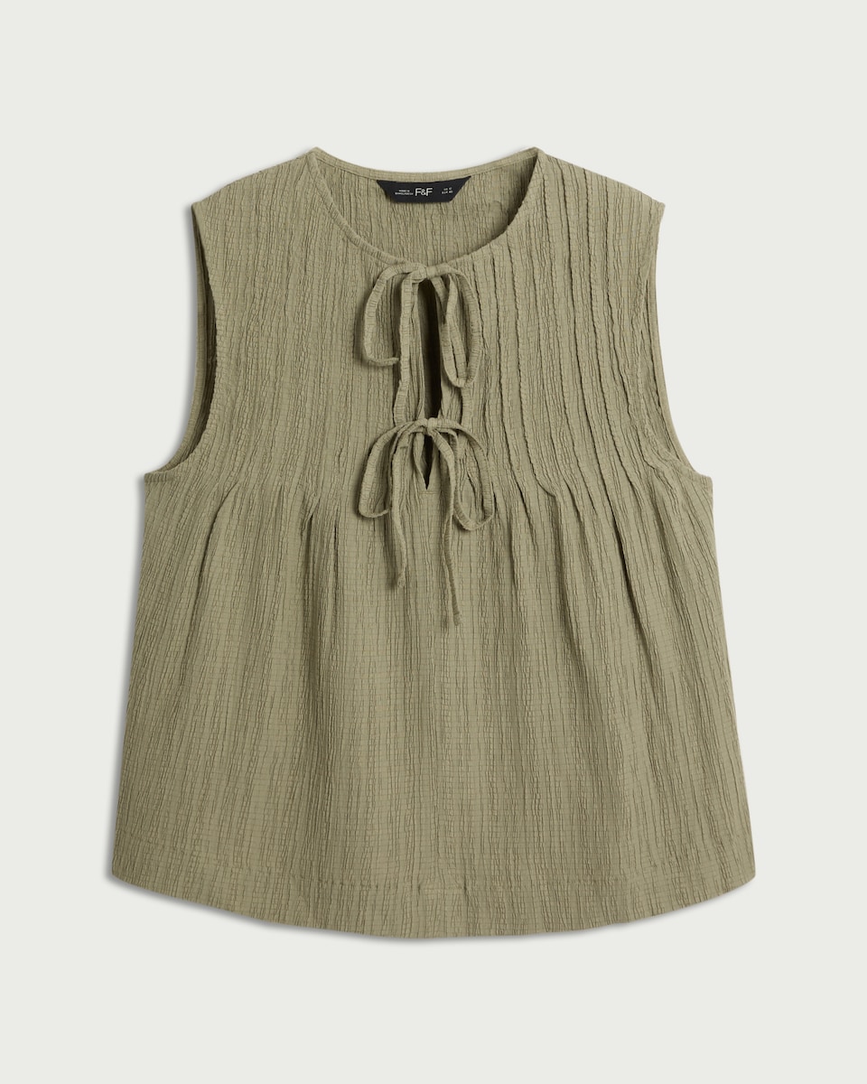 image 1 of F&F Textured Tie Front Co-ord Top in Green