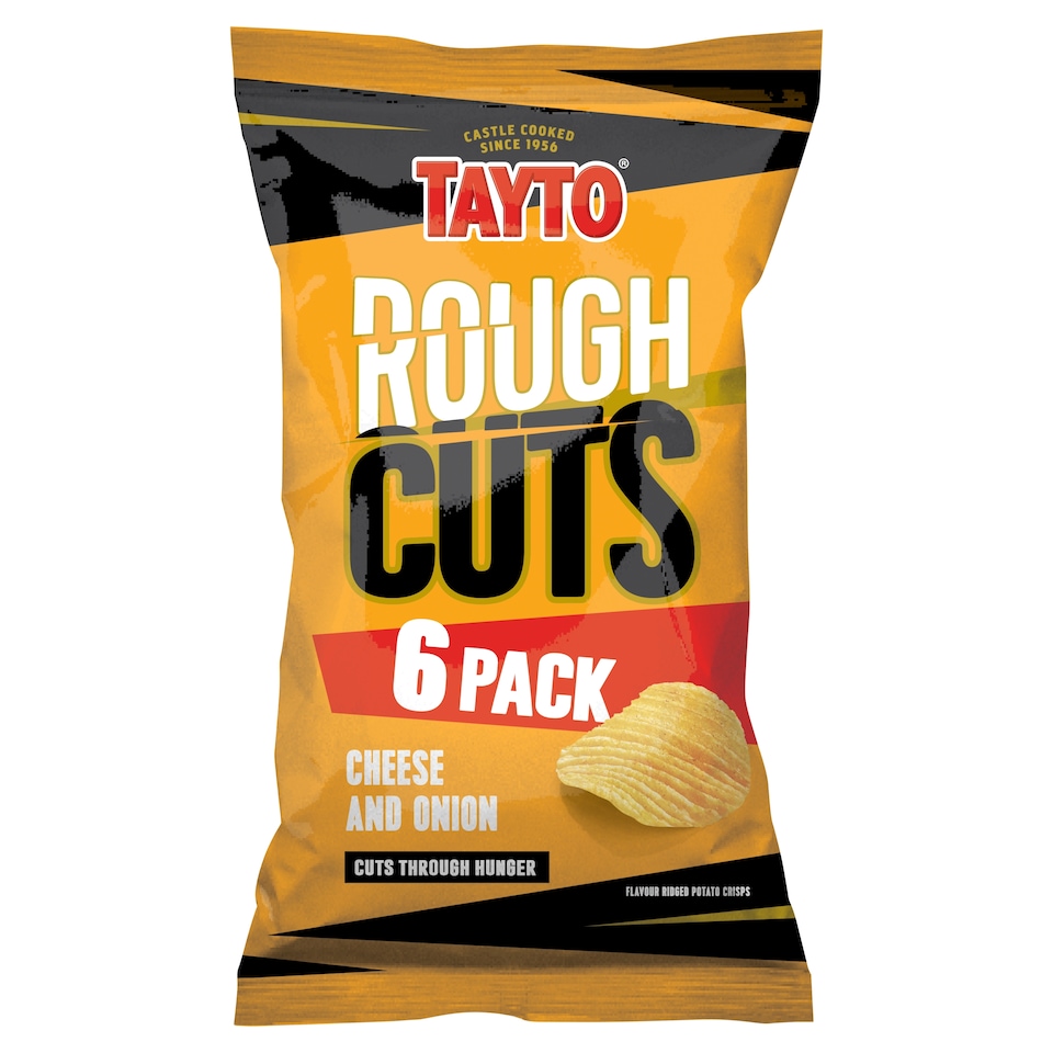 Tayto Rough Cuts Cheese & Onion Flavour Ridged Potato Crisps 6 x 25g 