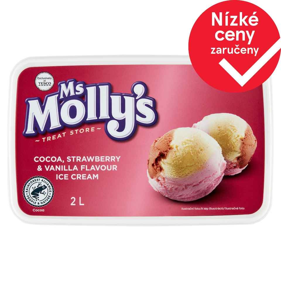 Ms Molly's Mražený krém s kakaovou příchutí, jahodovou příchutí a vanilkovou příchutí 2l