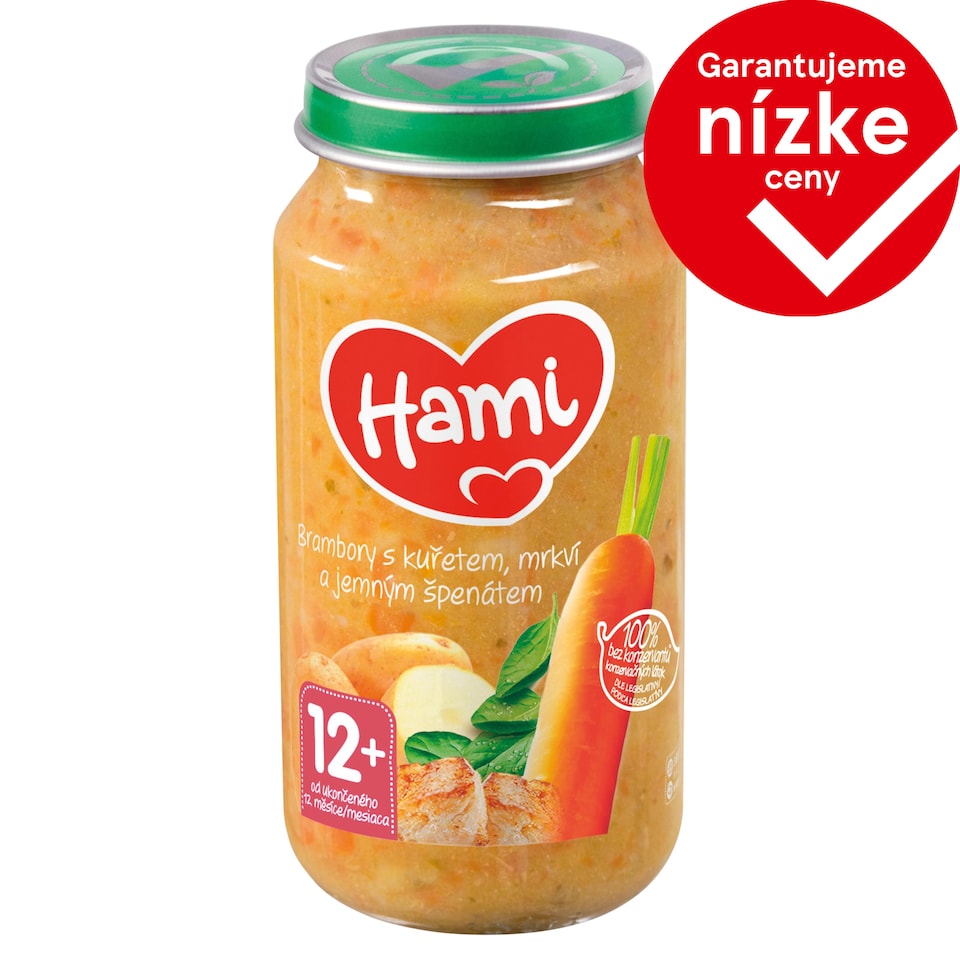 Hami mäsozeleninový príkrm Zemiaky s kuraťom, mrkvou a jemným špenátom od uk. 12. mesiaca 250 g