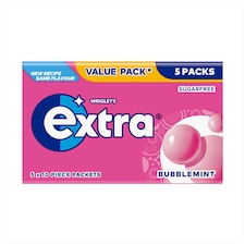 Wrigley's Extra White Bubblemint Sugarfree Chewing Gum 5 x 10 Pieces 70g