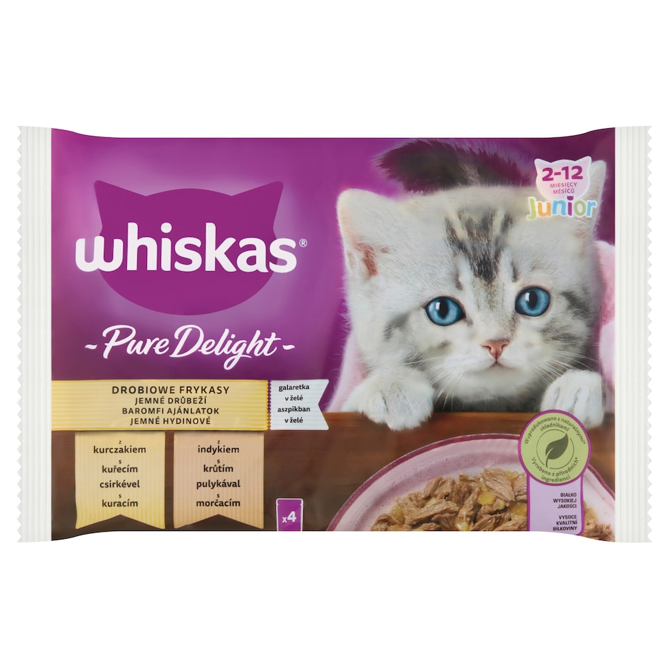 Whiskas Junior Pure Delight teljes értékű nedves eledel kölyökmacskáknak 4 x 85 g (340 g)  1. kép