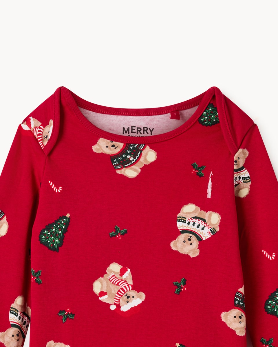 image 1 of Christmas Baby Pure Cotton Festive Bear Matching Family Pyjama Set in Red