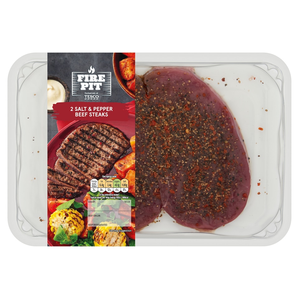 Tesco Fire Pit 2 Salt & Pepper Beef Steaks 200G
