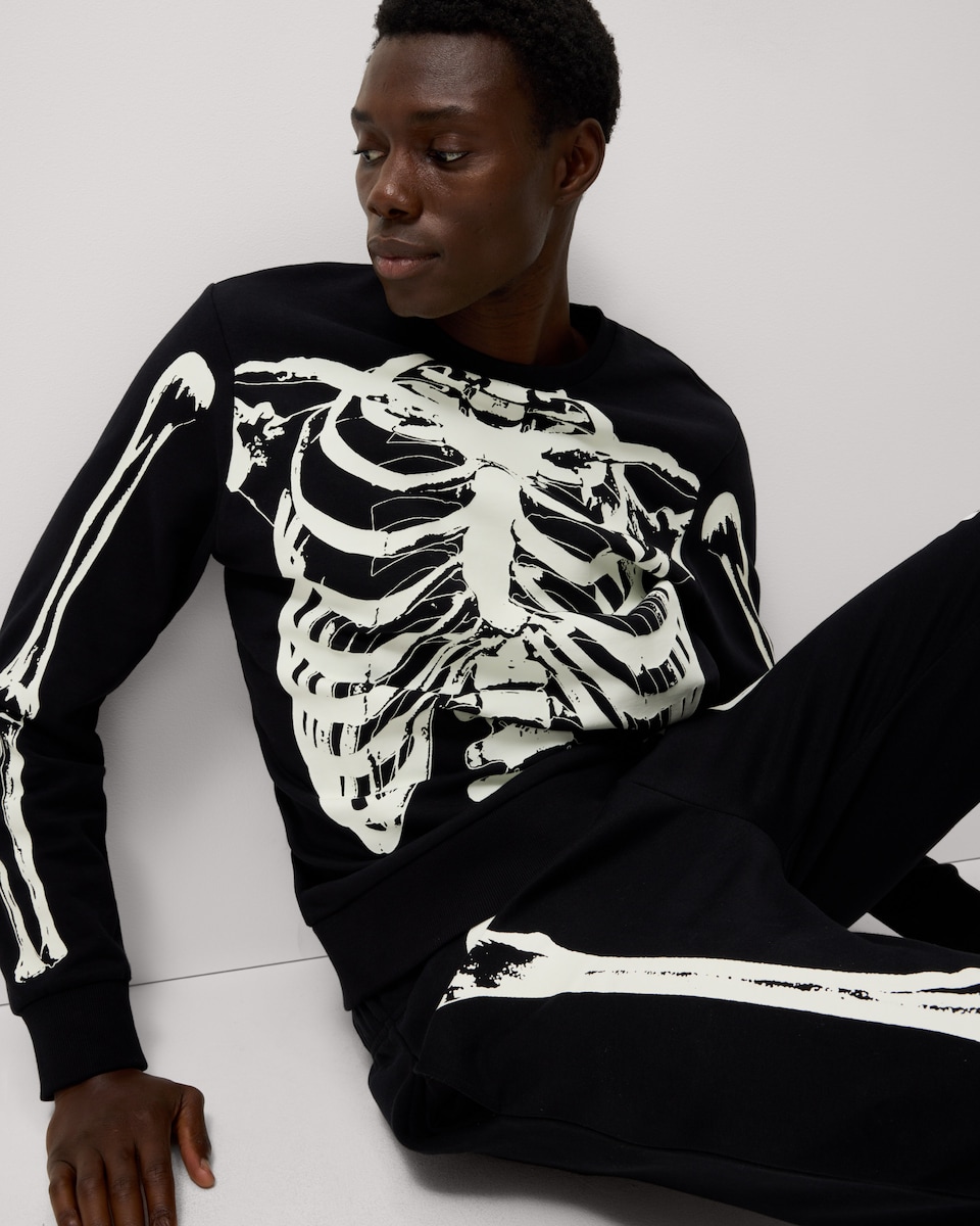 image 1 of F&F Cotton Rich Halloween Skeleton Sweatshirt in Black