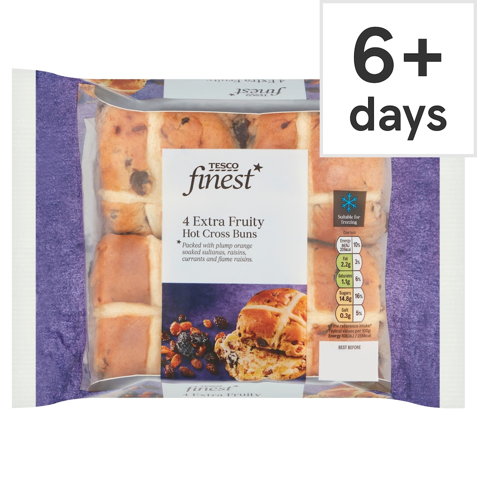 Tesco Finest Extra Fruity Hot Cross Buns 4 Pack