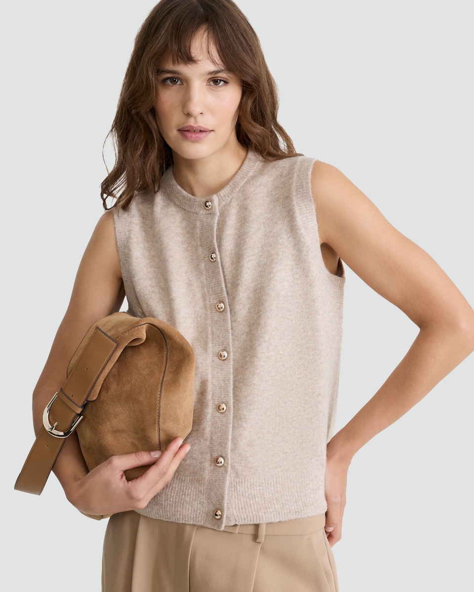 image 1 of F&F Knitted Button Up Waistcoat with Wool in Neutral