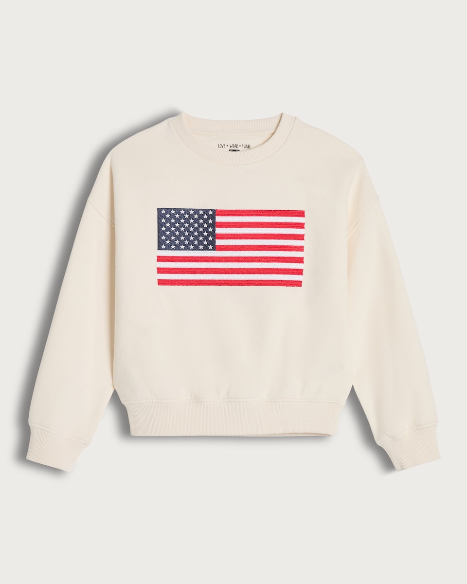 image 1 of F&F Girls Cotton Rich American Flag Sweatshirt in Cream