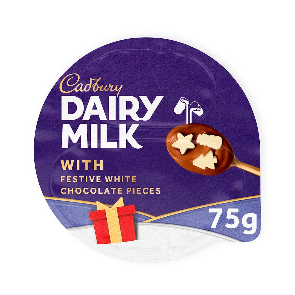 image 1 of Cadbury Dairy Milk Dessert with festive white chocolate pieces 75g