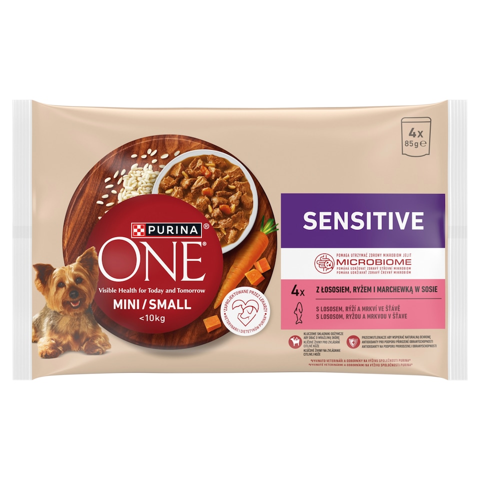 PURINA ONE MINI Dog Sensitive with Salmon, Rice and Carrots in Juice 4 x 85g