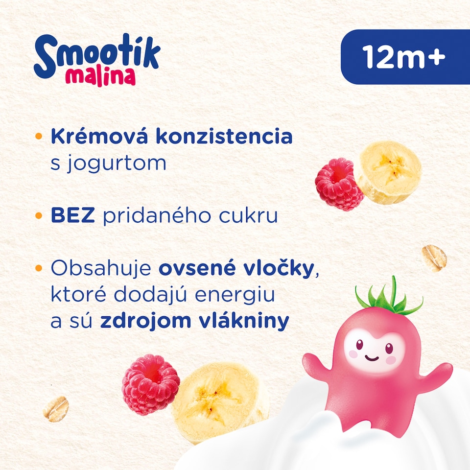 obrázok 1 z Sunar Smootík detská kapsička malina, jogurt, ovsené vločky 12m+, 120 g