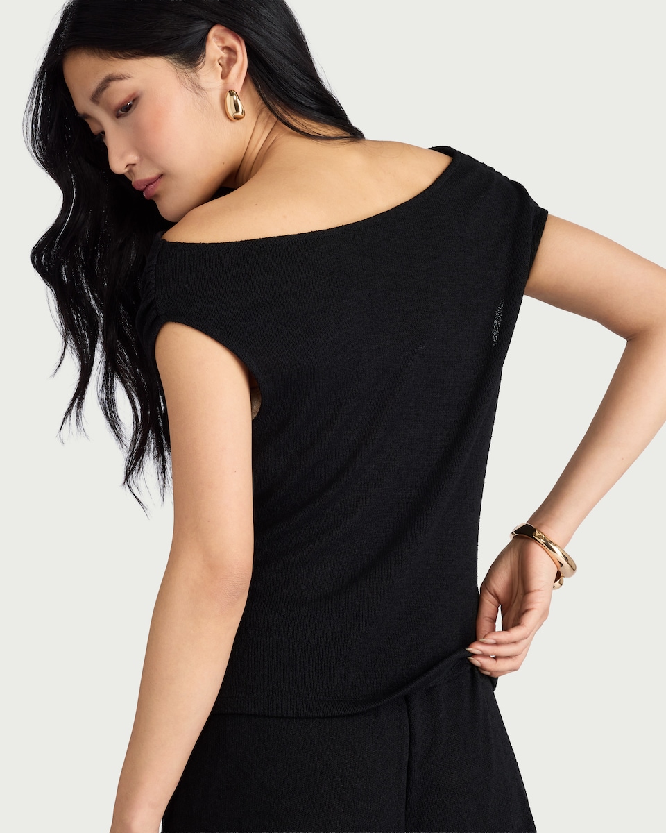 image 1 of F&F Textured Draped Co-ord Top in Black