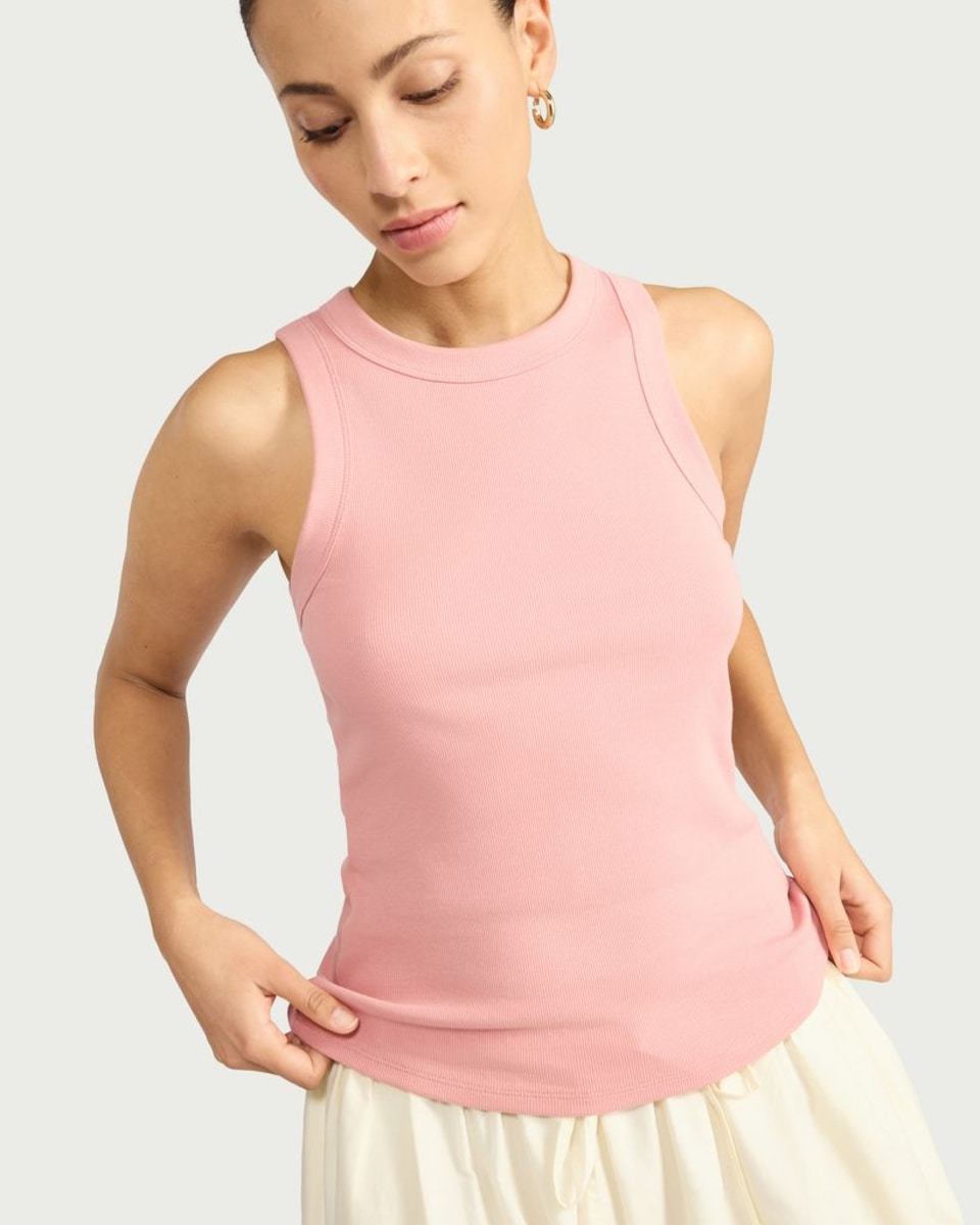 image 1 of F&F Cotton Rich Ribbed Vest in Dusty Pink