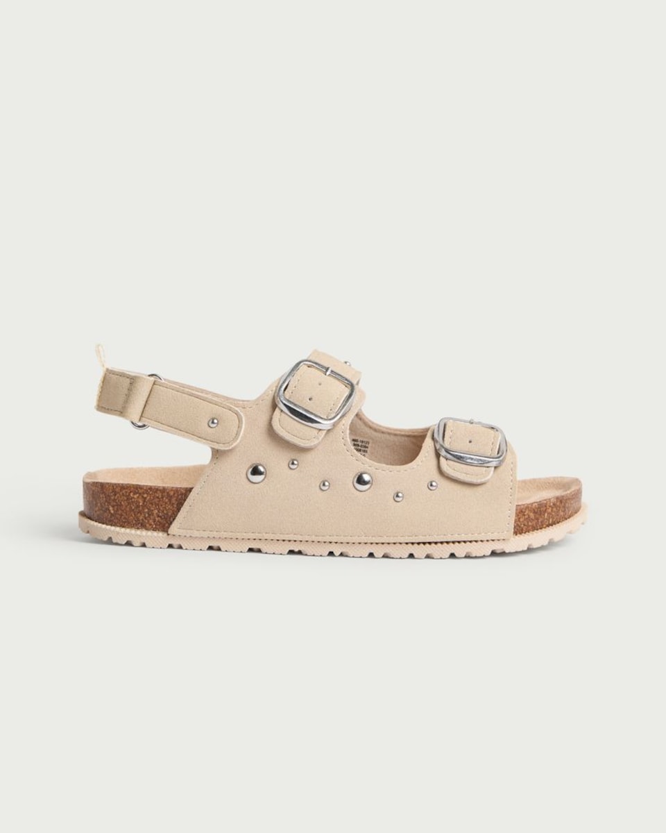 image 1 of F&F Girls Studded Double Buckle Strap Sandals in Stone