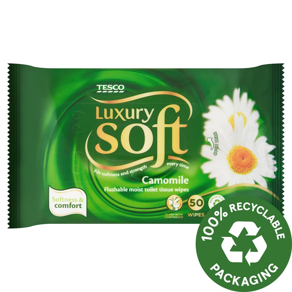 Tesco Soft Luxury Camomile Moist Toilet Tissue Wipes 50 pcs