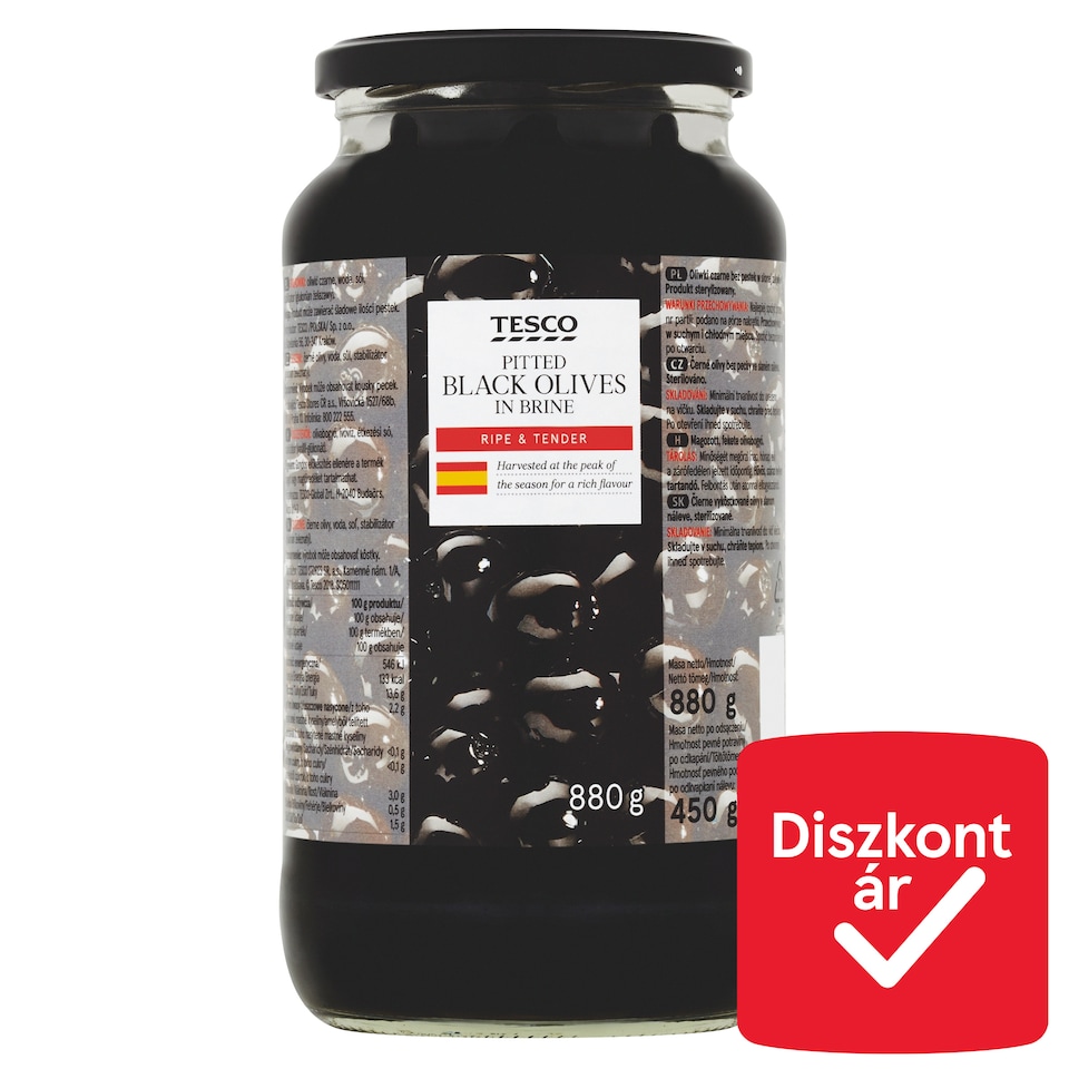 Tesco magozott, fekete olívabogyó 880 g