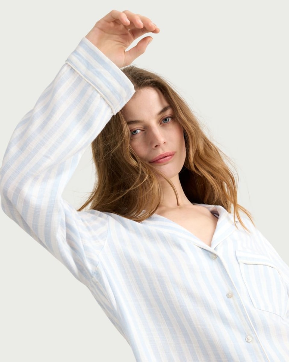 image 1 of The F&F Edit Striped Button Up Pyjama Shirt in Multi Blue