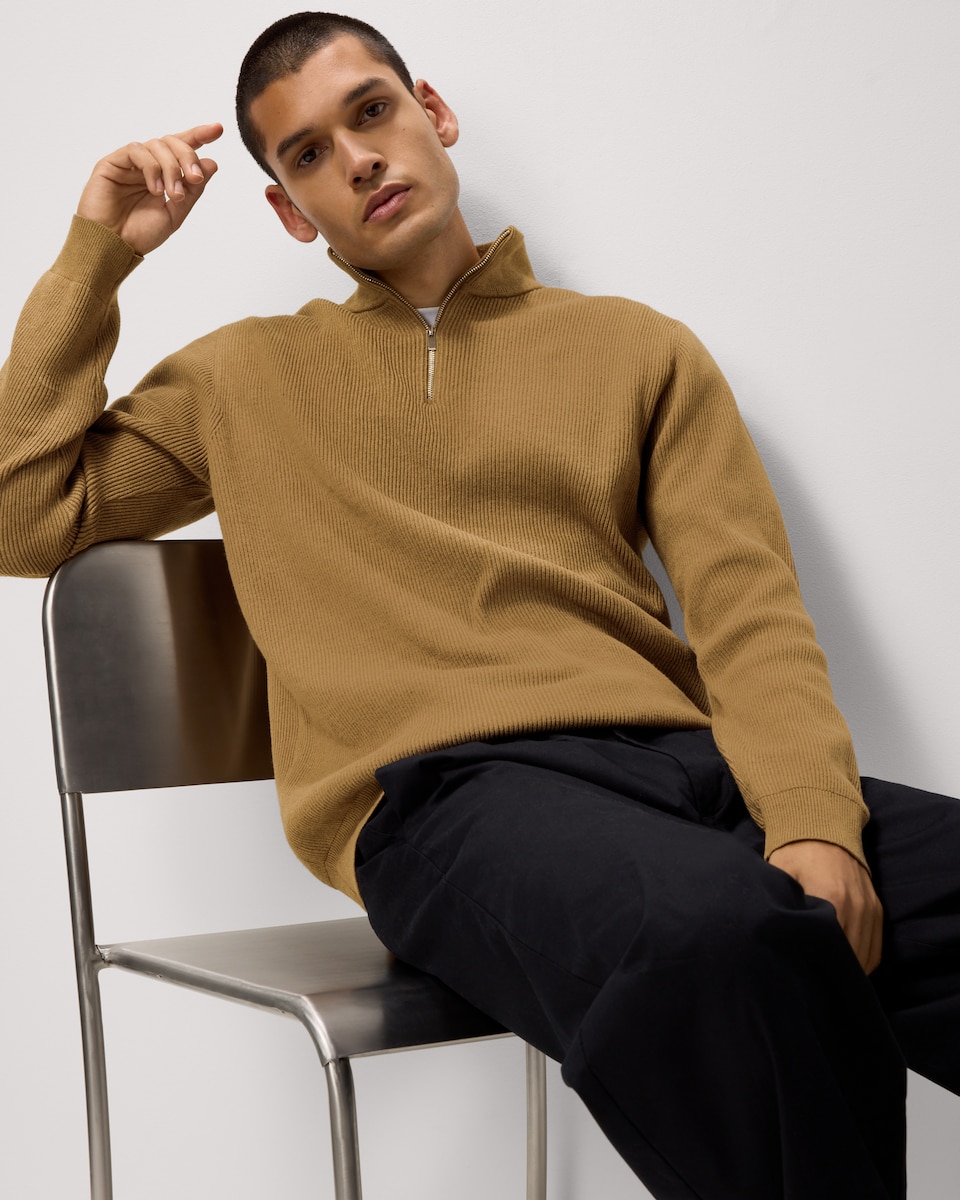image 1 of F&F Ribbed Half Zip Jumper in Camel