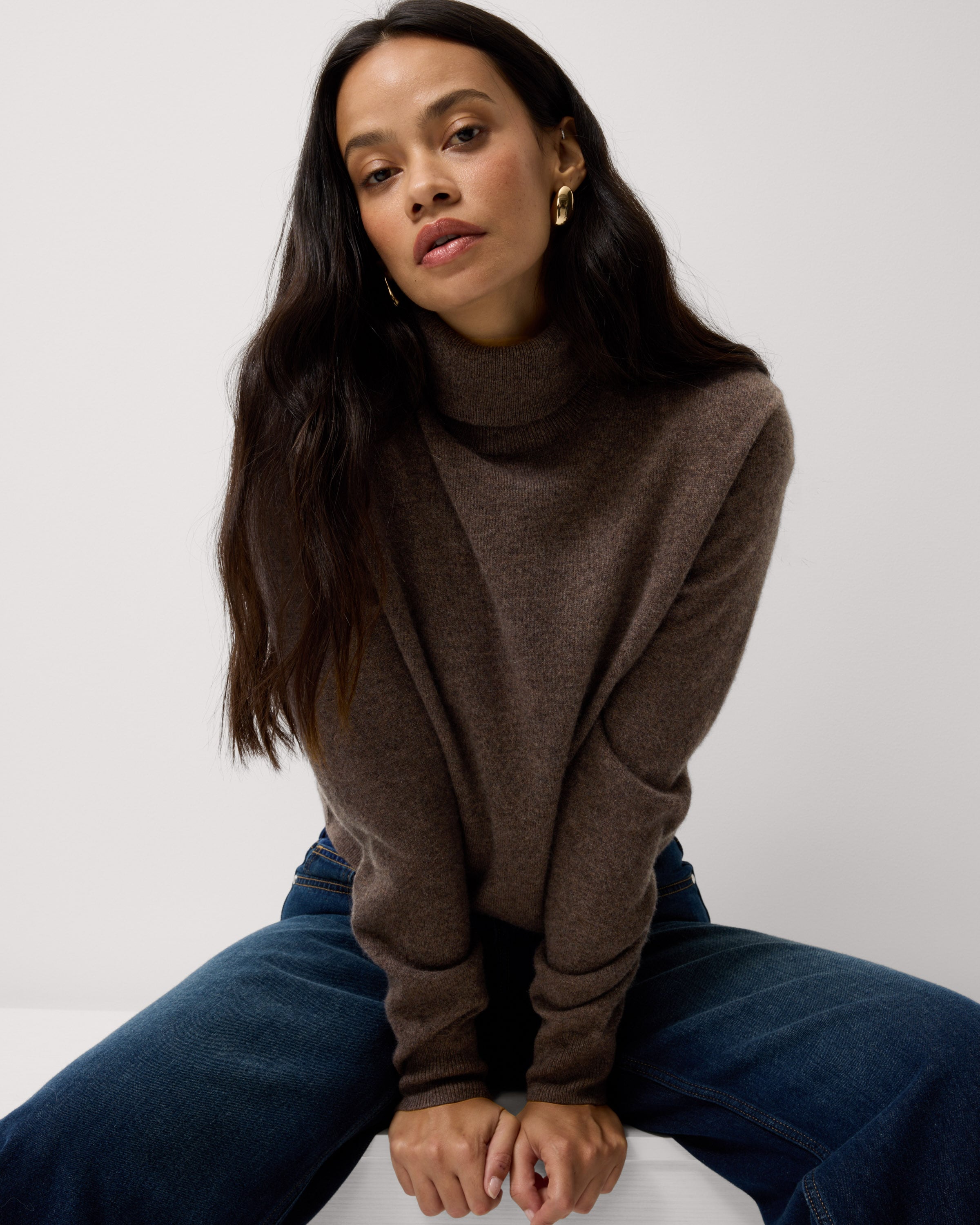 F&F Pure Cashmere Roll Neck Jumper in Mink