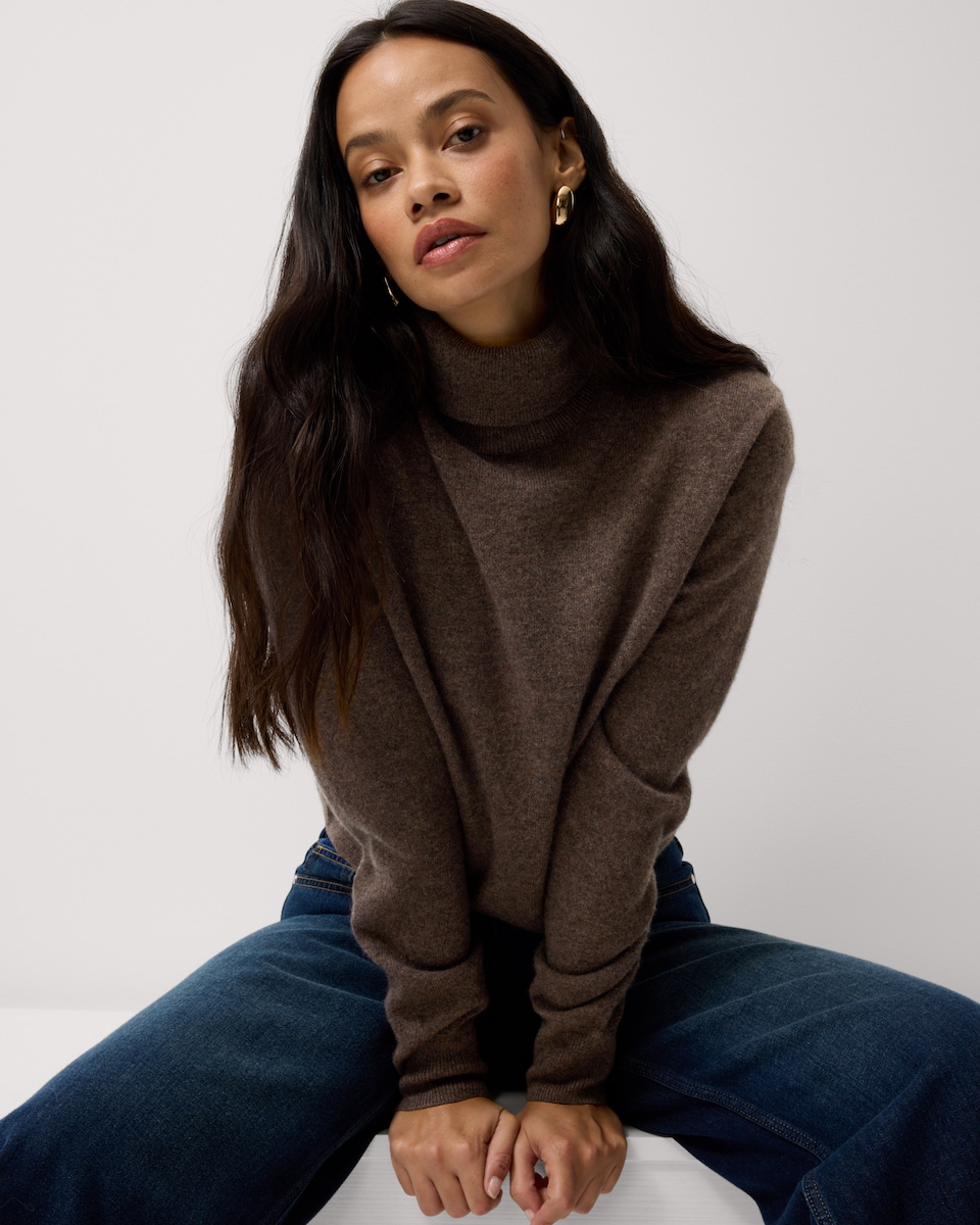 image 1 of F&F Pure Cashmere Roll Neck Jumper in Mink