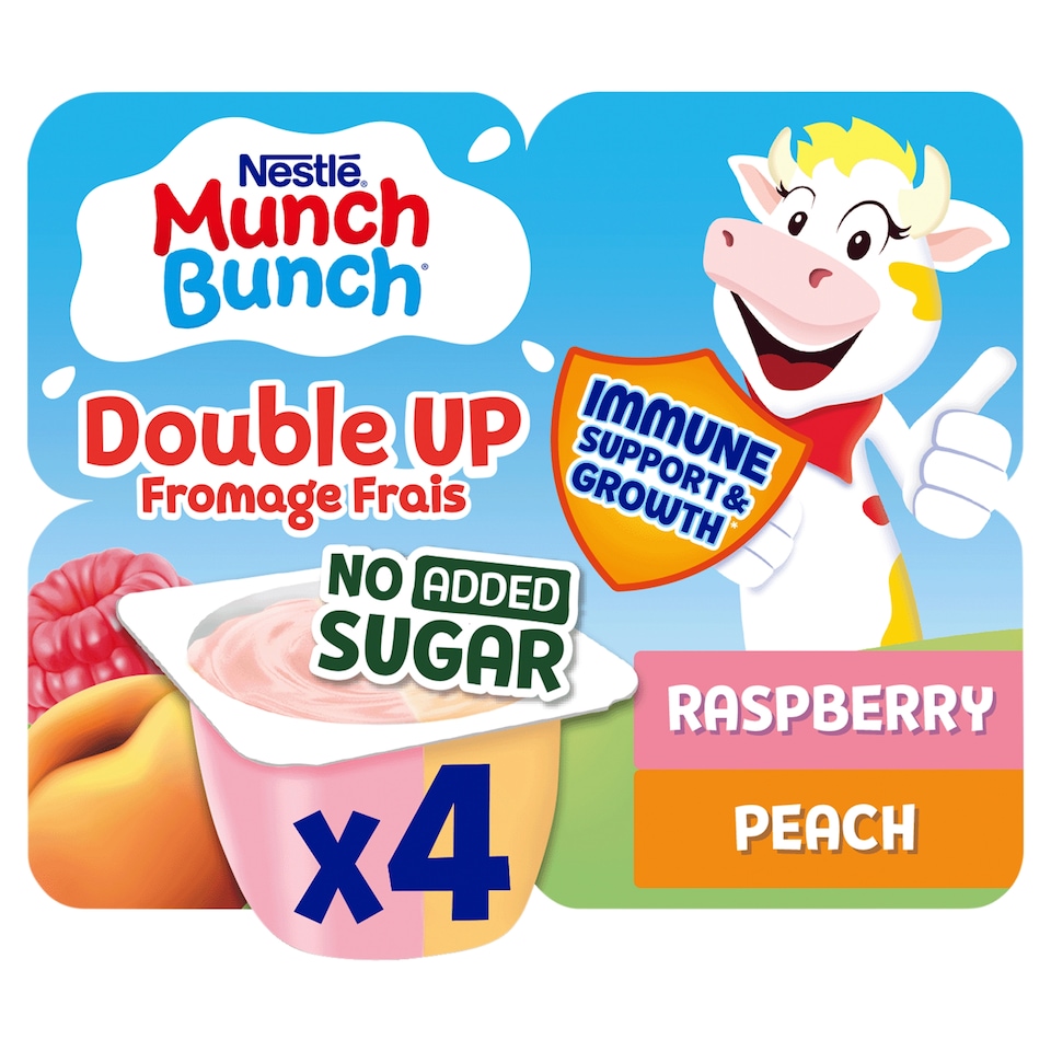 Munch Bunch Double Up Fromage Frais No Added Sugar Raspberry And Peach 4X85G