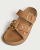 image 3 of F&F Studded Buckle Strap Sandals in Tan