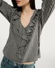 image 3 of F&F Cotton Blend Gingham Ruffle Blouse in Multi Black White
