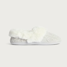 F&F Cable Knit Faux Fur Lined Slippers in Grey