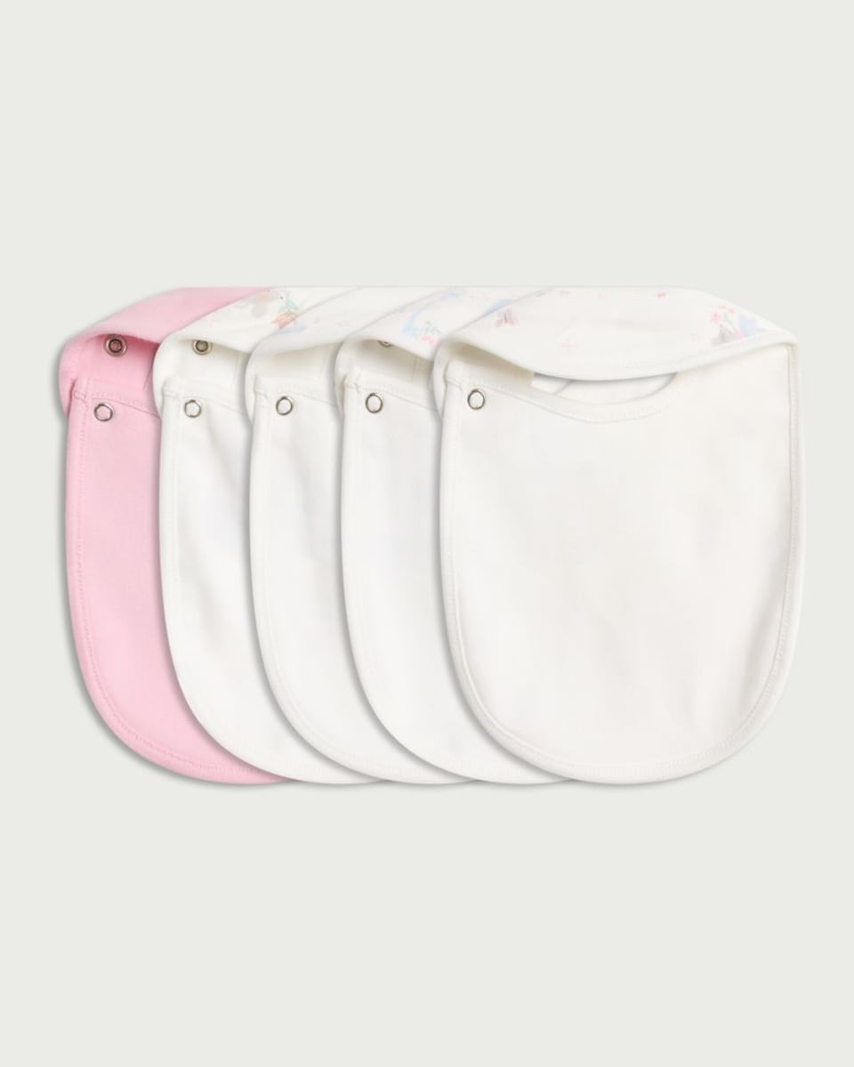 image 1 of F&F Baby 5-Pack Pure Cotton Fairy Printed Bibs in Pink