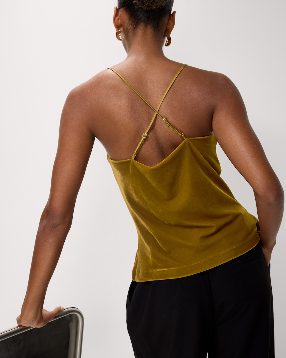 image 1 of F&F Velvet Cowl Neck Cami Top in Gold