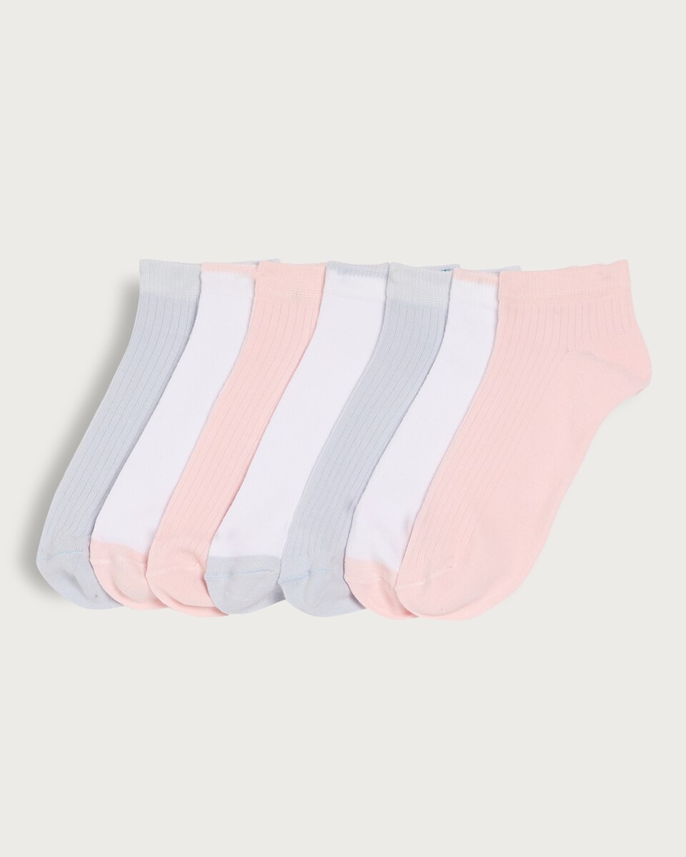 F&F 7-Pack Cotton Rich Ribbed Contrast Trim Trainer Socks in White