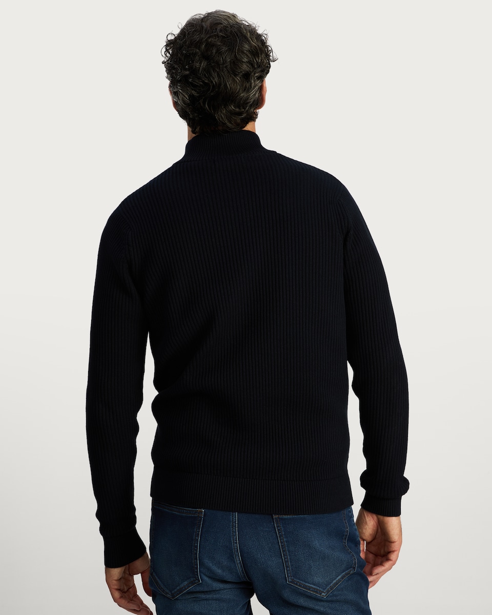 image 1 of F&F Pure Cotton Ribbed Half Zip Jumper in Navy