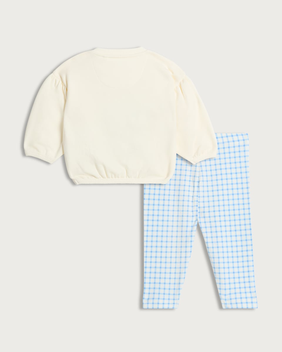 image 1 of F&F Baby 2-Piece Cotton Rich Blueberry Print Sweatshirt and Leggings in White