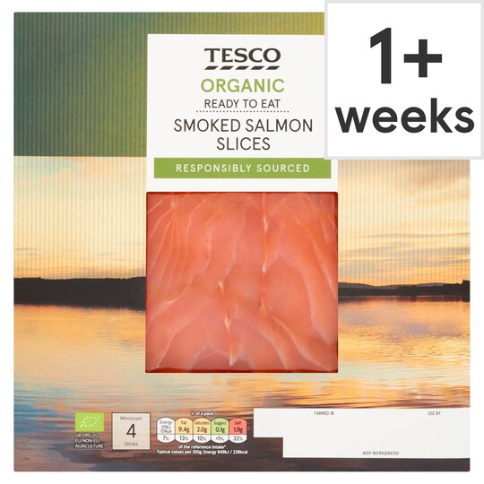 Tesco Organic Smoked Salmon Slices 120G Tesco Groceries