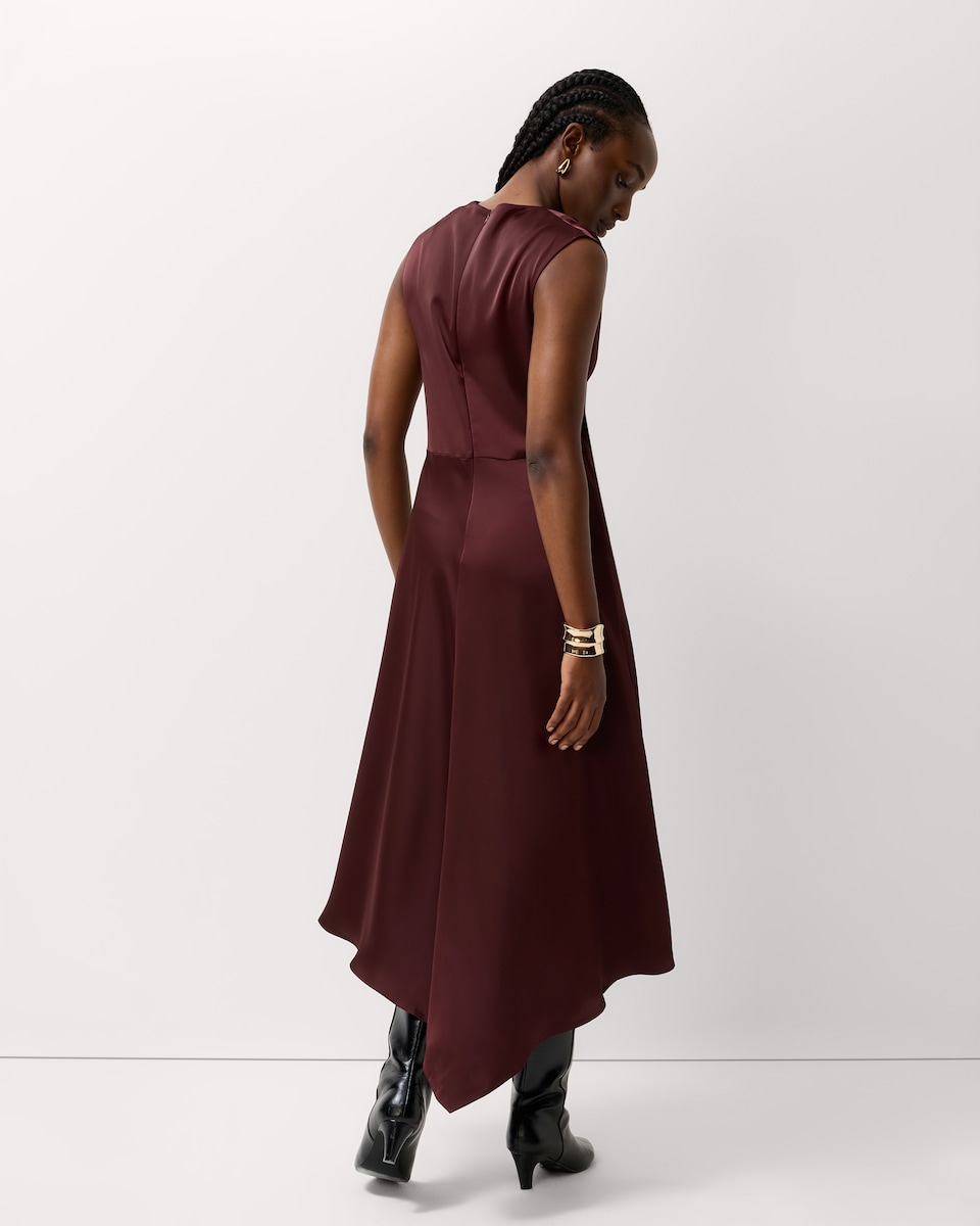 image 1 of F&F Satin Cowl Neck Midi Dress in Burgundy