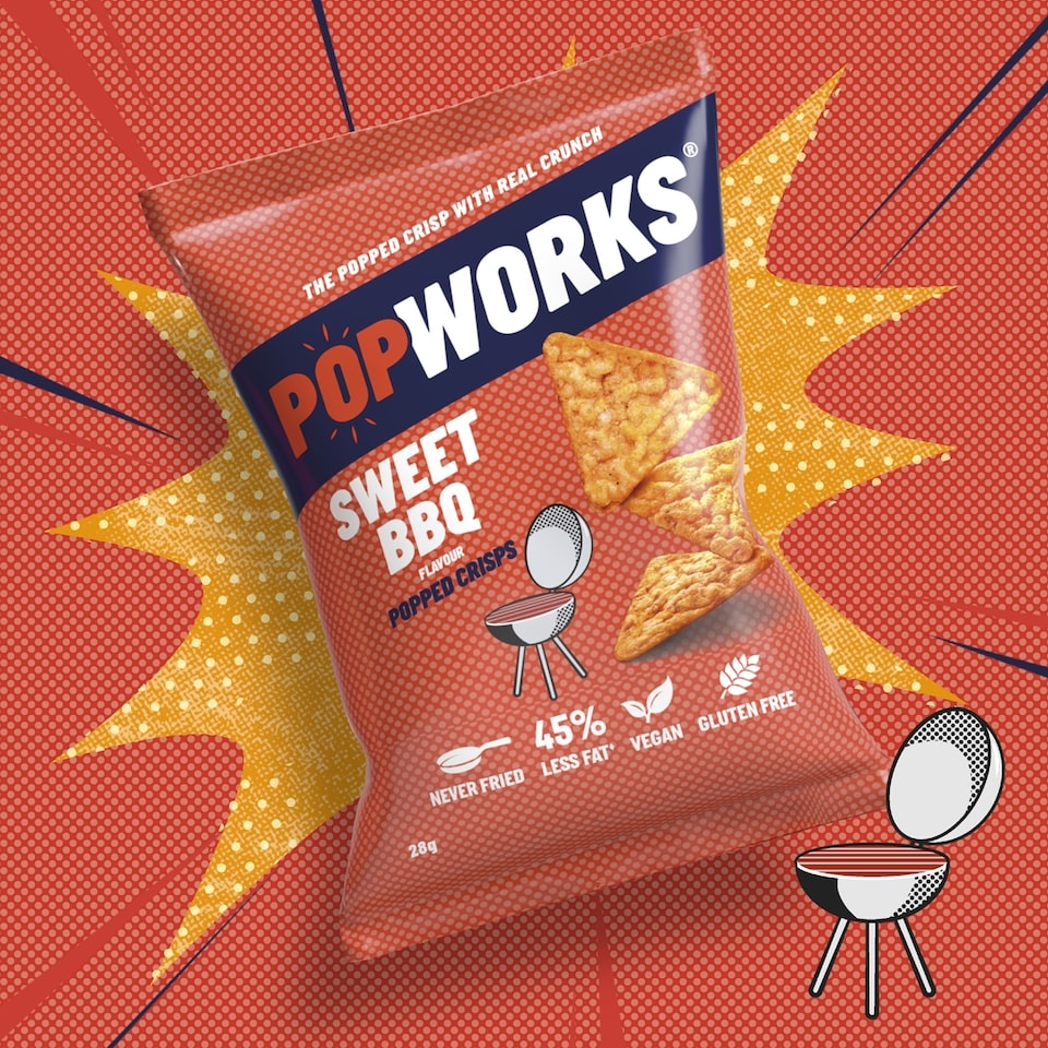 image 1 of Popworks Sweet BBQ Grab Bag Popped Crisps 28g