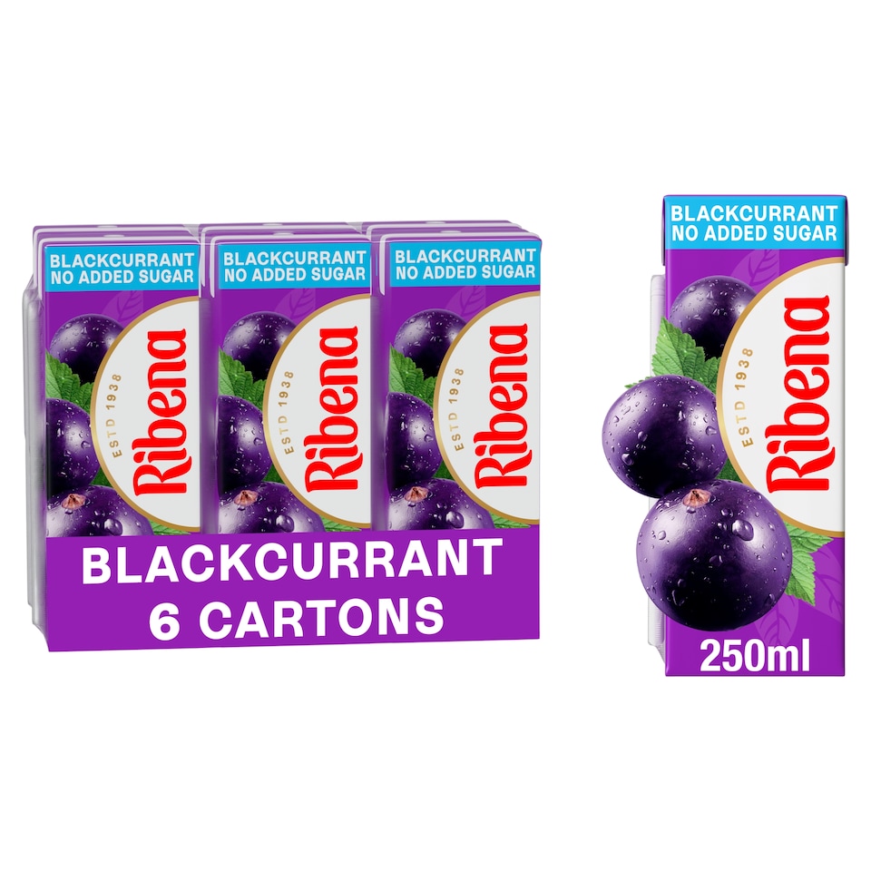 Ribena Blackcurrant Juice Drink Cartons No Added Sugar 6 x 250ml