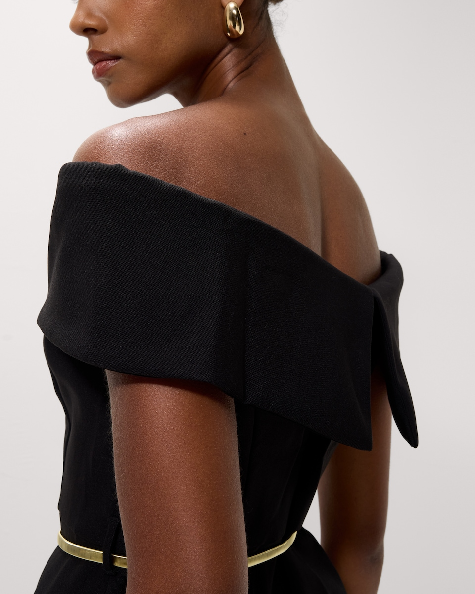 image 1 of F&F Bardot Belted Mini Dress in Black
