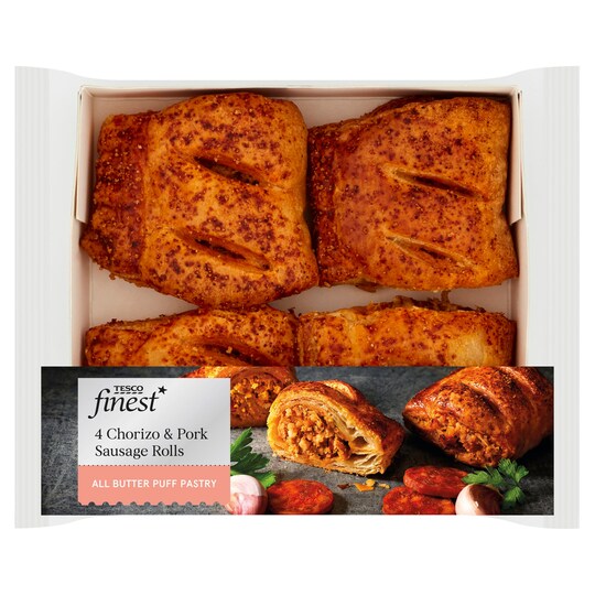 Tesco Finest 4 Chorizo & Pork Sausages Rolls 188G Tesco Groceries