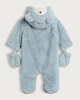 image 2 of F&F Baby Fleece Bear Detail Hooded All-In-One in Multi Blue