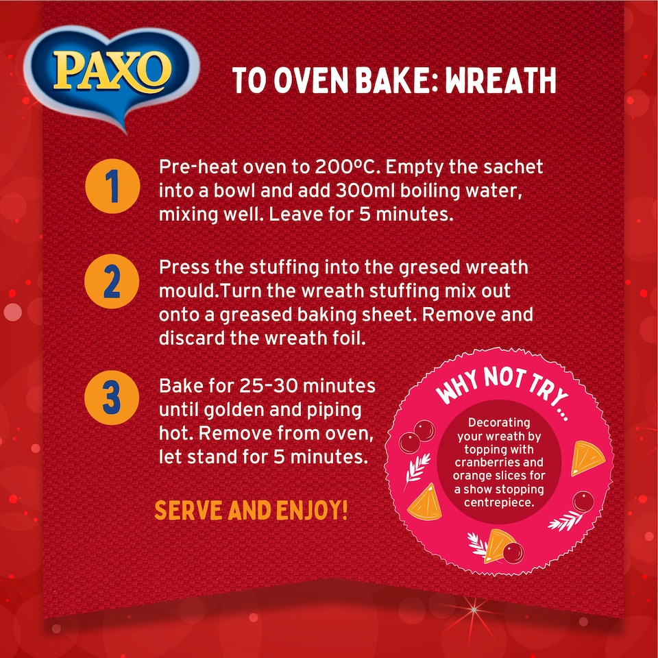 image 1 of Paxo Cranberry & Orange Stuffing Wreath Kit 150G