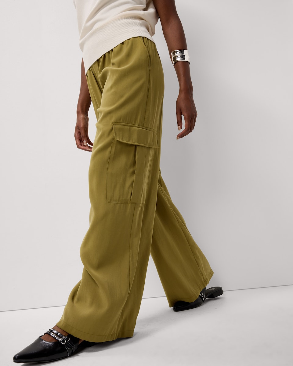image 1 of F&F Modal Rich Wide Leg Cargo Trousers in Olive