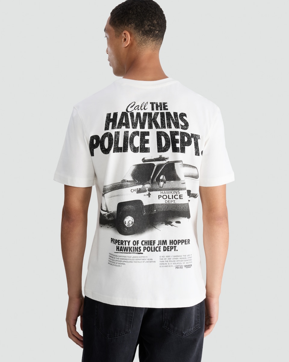 image 1 of Stranger Things Hawkins Police T-Shirt in Cream