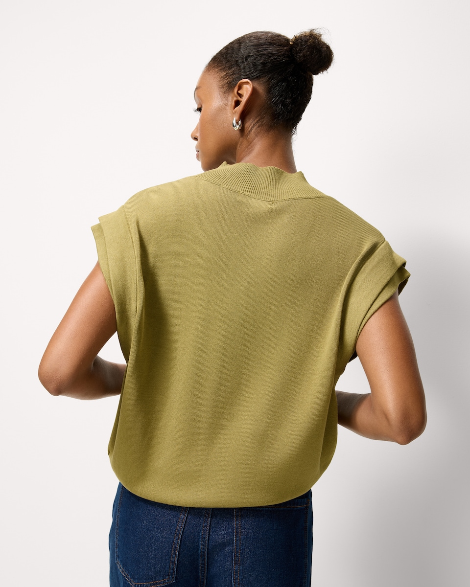 image 1 of F&F Pleated Turtle Neck Tank Top in Green