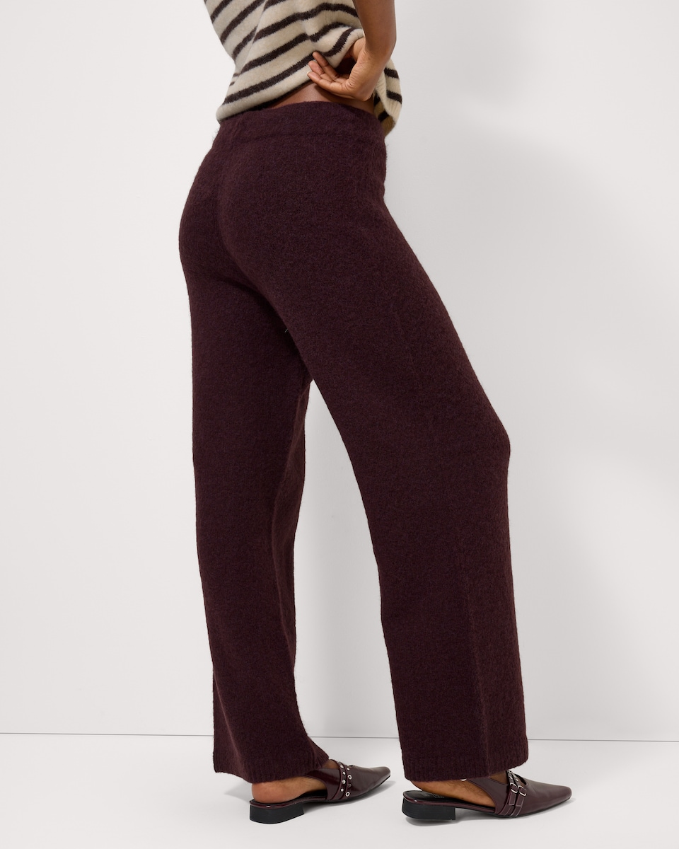 image 1 of F&F Knitted Wide Leg Co-ord Trousers with Wool in Burgundy