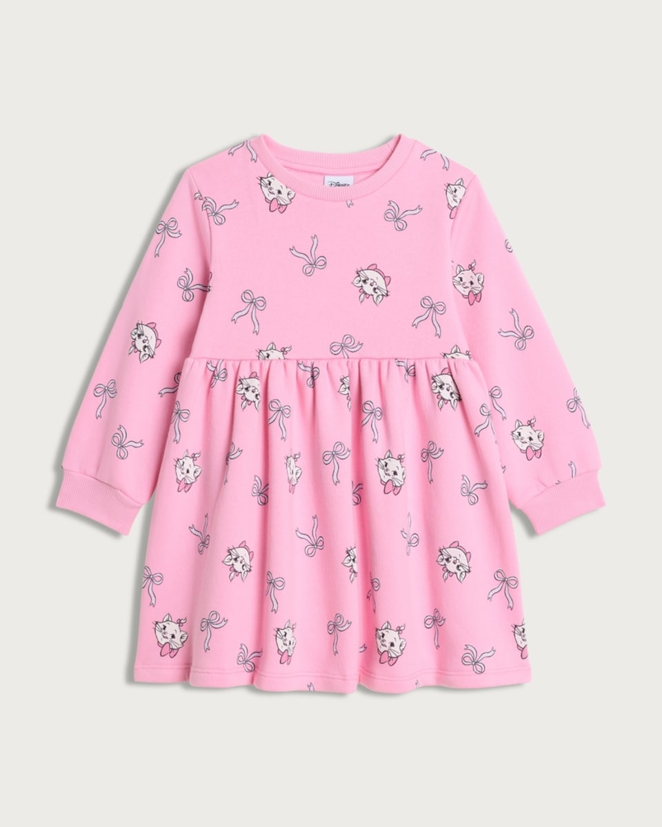Disney The Artistocats Cotton Rich Marie Bow Print Long Sleeved Sweater Dress in Pink