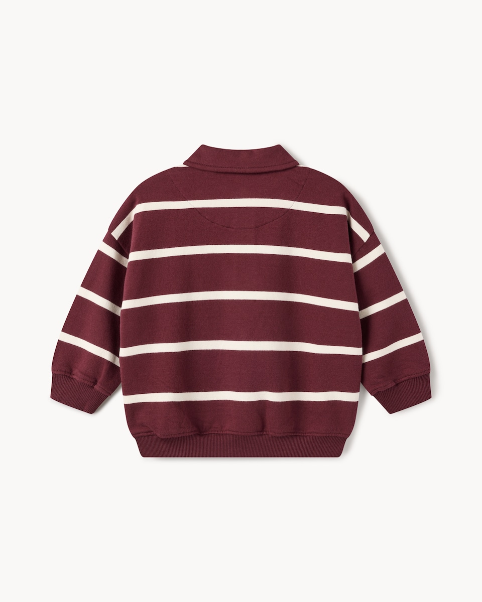 image 1 of F&F Boys Pure Cotton Striped Rugby Sweatshirt in Purple