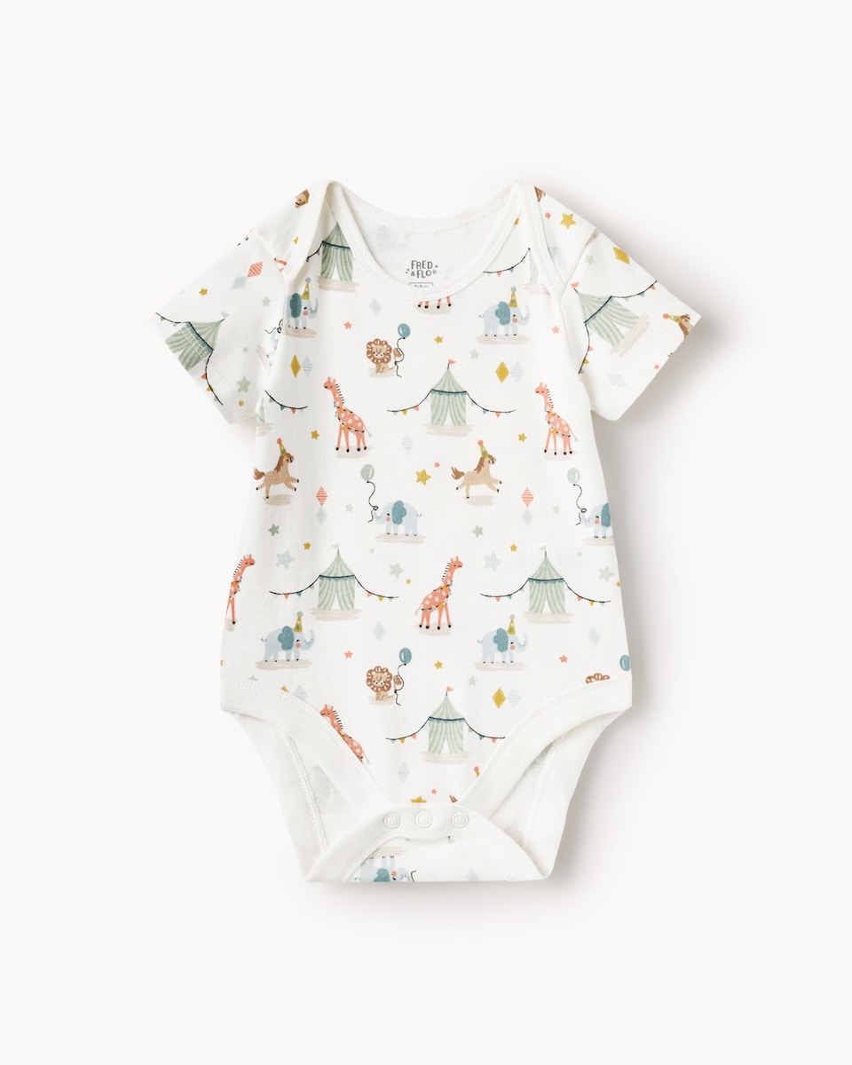 image 1 of F&F Baby 10-Pack Pure Cotton Circus Printed Bodysuits in Multi