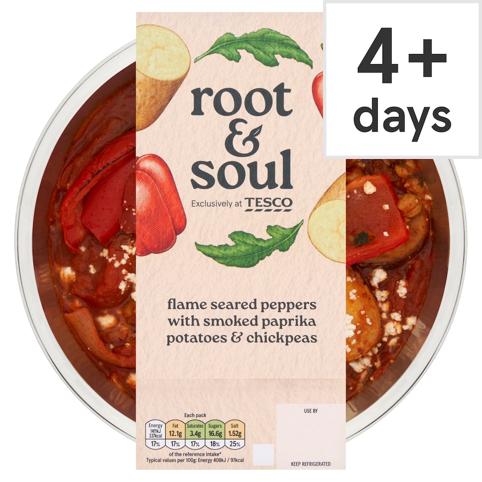 Root & Soul Flame seared peppers with smoked paprika potatoes & chickpeas 380g